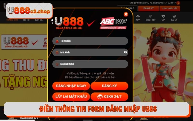 Điền thông tin vào form đăng nhập U888 cực đơn giản